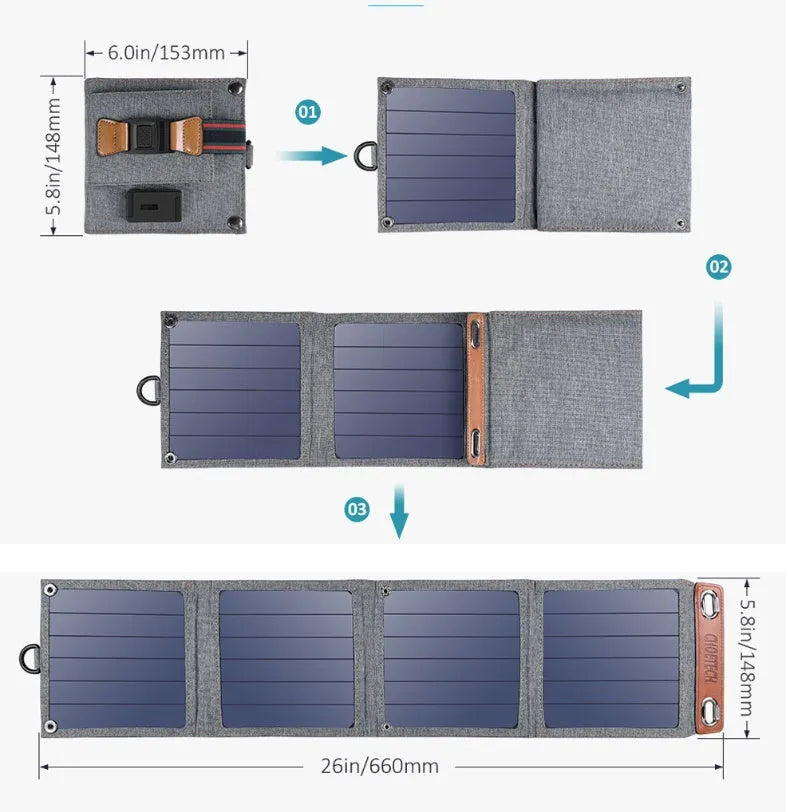 Grey solar mobile phone tablet charger with USB output and indication function
