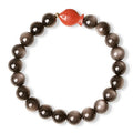 Natural obsidian round bead bracelet with cinnabar details in three size options