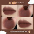 Striped tube vintage velvet matte lipstick in 8 shades including toffee, cocoa brown, and Morocco red brown.