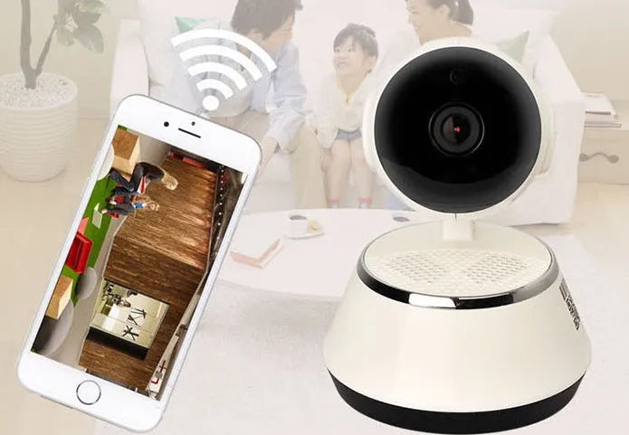 Wireless IP camera 720P home security with night vision, two-way intercom, and motion detection
