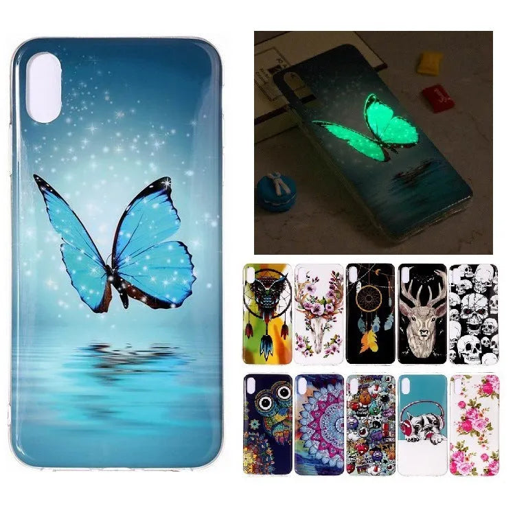 Luminous glow in the dark phone case with cartoon butterfly design for iPhone
