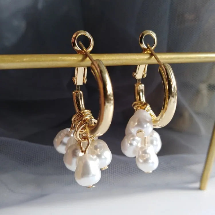 Gold geometric pearl tassel earrings for women electroplated alloy drop earrings