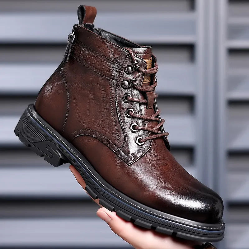 Low heel leather ankle boots with square heel and patent leather construction in black colour