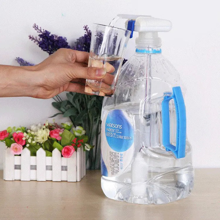 Manual electric pumping water device for beverages with PP silicone straw and blue press handle.