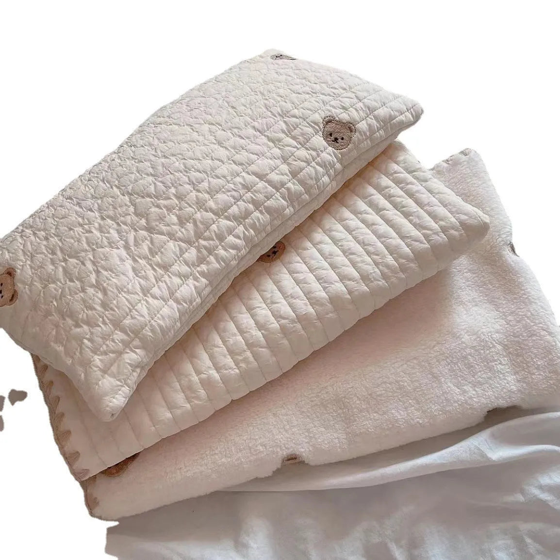 Simple Bear three-piece dog bed set with removable pillow, mattress and comforter in square mat format