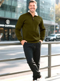 Men's colour-block zipper retro casual knit sweater in khaki, polyester fleece, short sleeve pullover