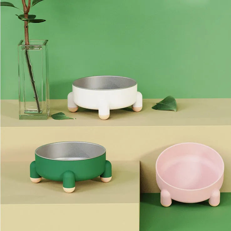 Green stainless steel pet bowl with non-slip base and high foot design for dogs and cats
