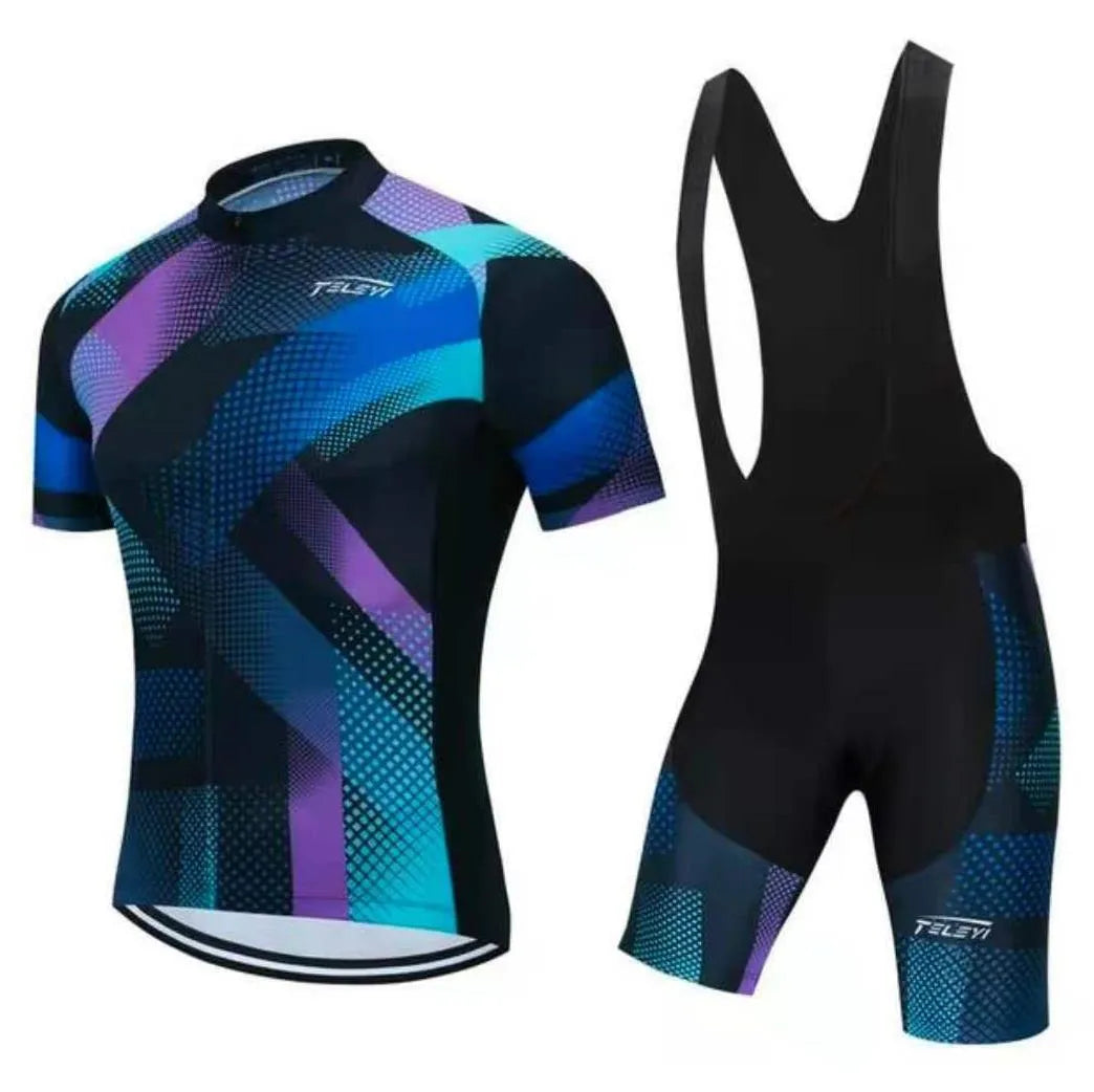Cycling jersey and pants set for summer riding with moisture wicking properties