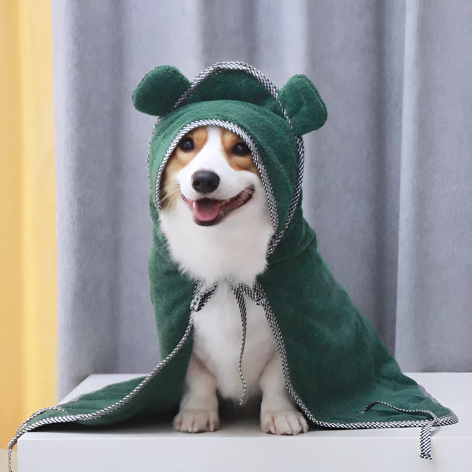 Grey and green ultra fine fibre pet towel for dogs and cats in three sizes