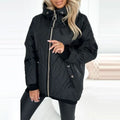 Women's casual hooded coat in black or pink with long sleeves