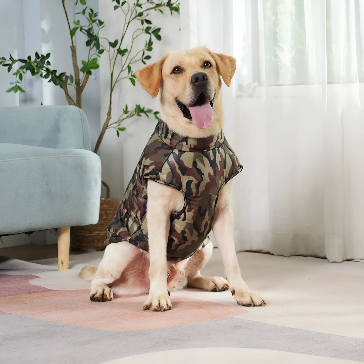 Winter thickened dog camouflage coat in black and gray, size 5XL 6XL 7XL, polyester material