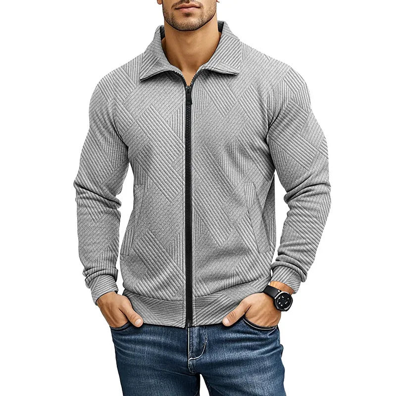 Men's British style casual jacket with turn-down collar in solid colour cotton blend fabric