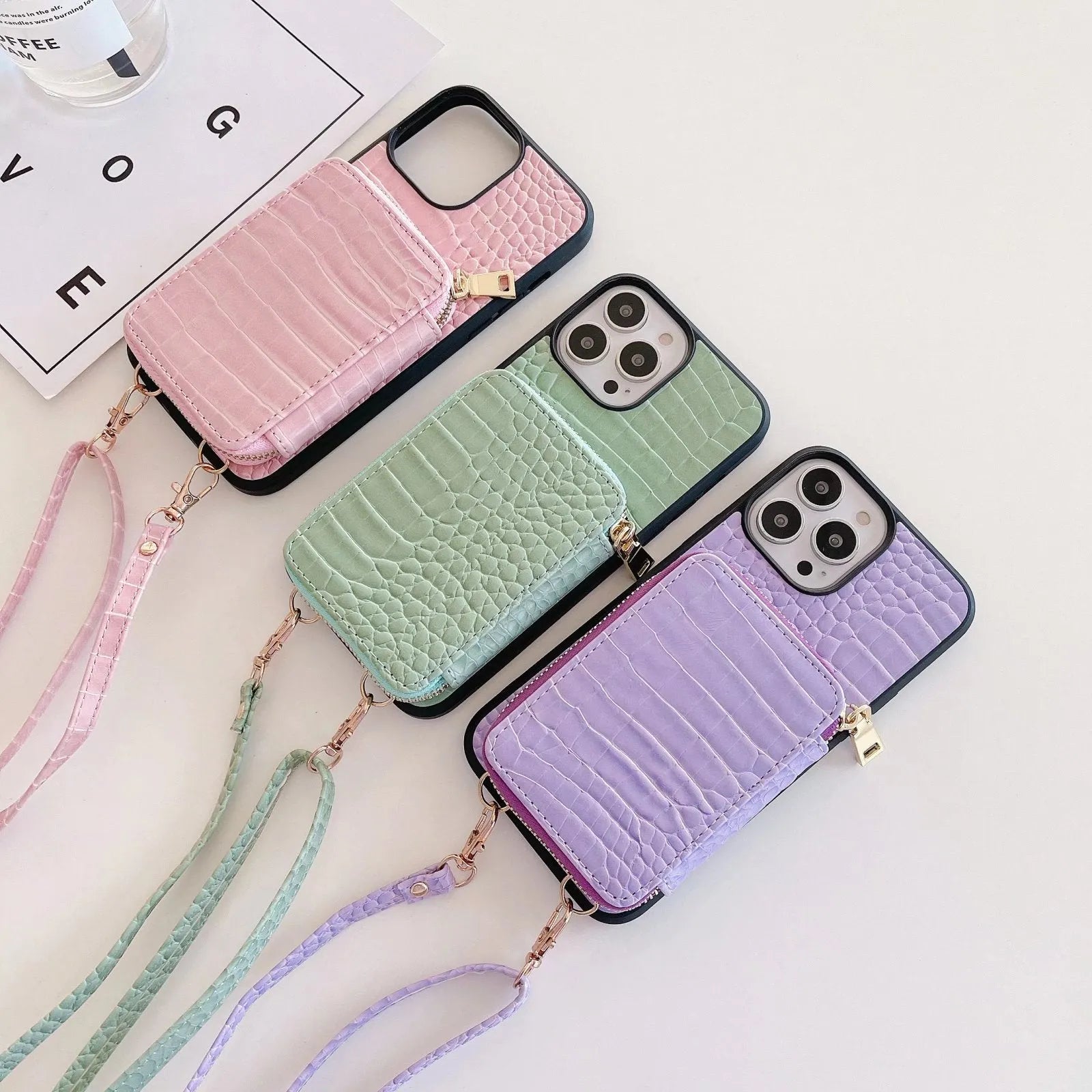 Crossbody leather zipper bag phone case for iPhone, nine colours, European American style back cover