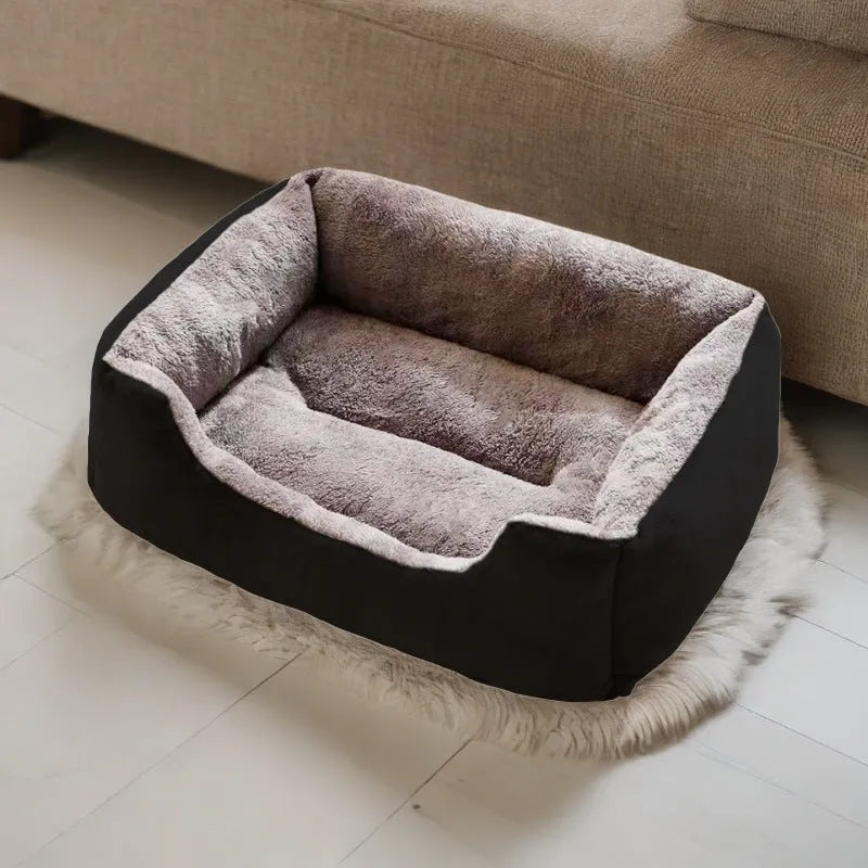 Short plush pet bed for cats and small dogs in one of five colour options