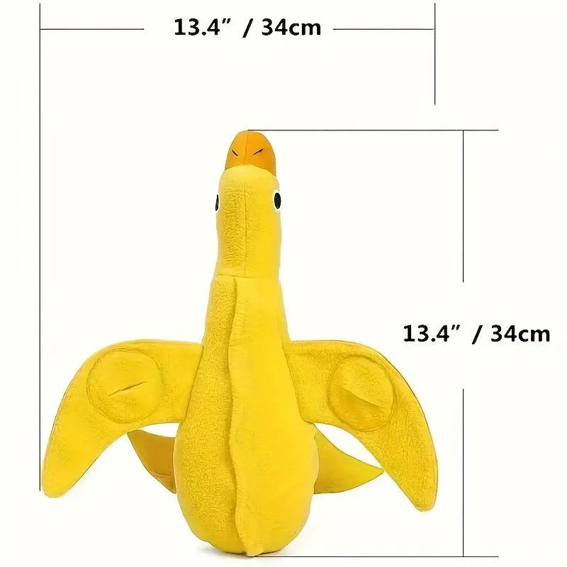 Yellow teddy dog training toy with integrated duck doll and food leak design for scent work
