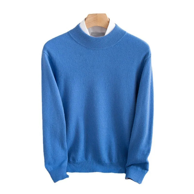 Men's half-turtleneck wool sweater in loose winter business style with thick rough yarn knit