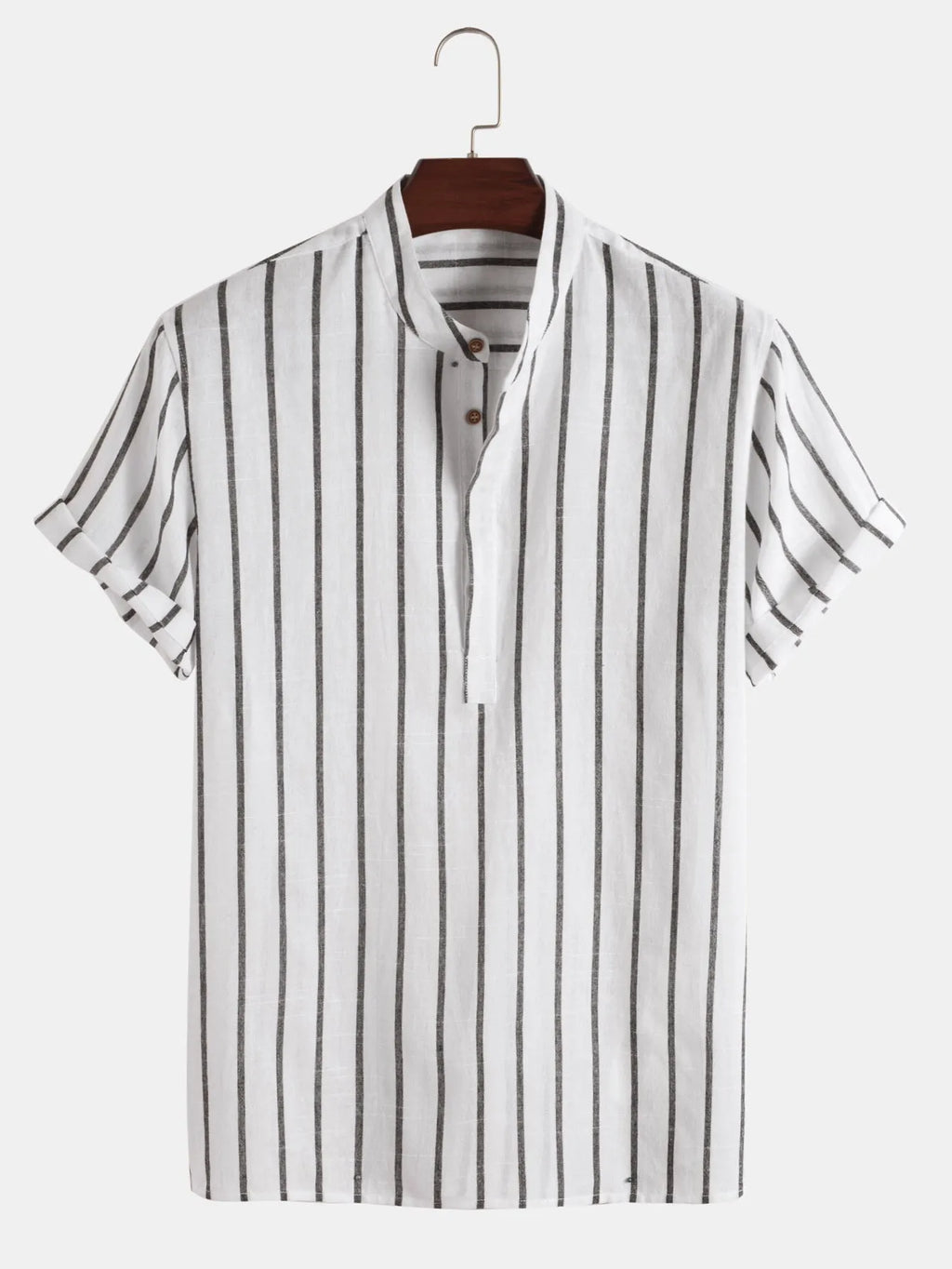 Fashion striped casual men's short sleeve cotton shirt pullover in regular fit, available in multiple colours