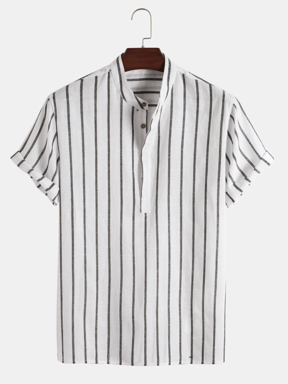 Fashion striped casual men's short sleeve cotton shirt pullover in regular fit, available in multiple colours