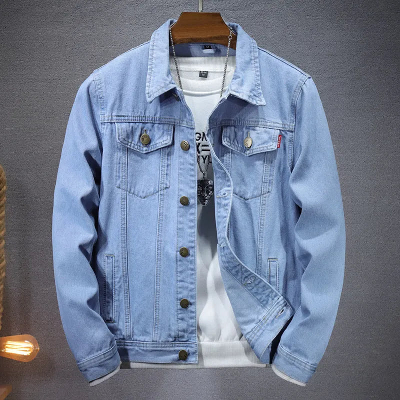 Men's denim coat casual top solid colour cardigan loose fit light blue blue cotton blend spring autumn