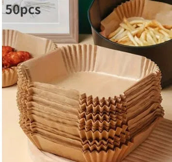 Pack of 50 round white disposable paper liners for air fryers and ovens