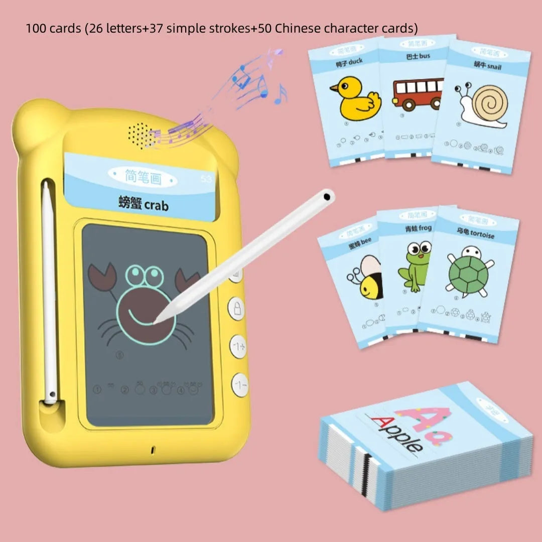 Yellow bilingual early education learning machine with card system for children