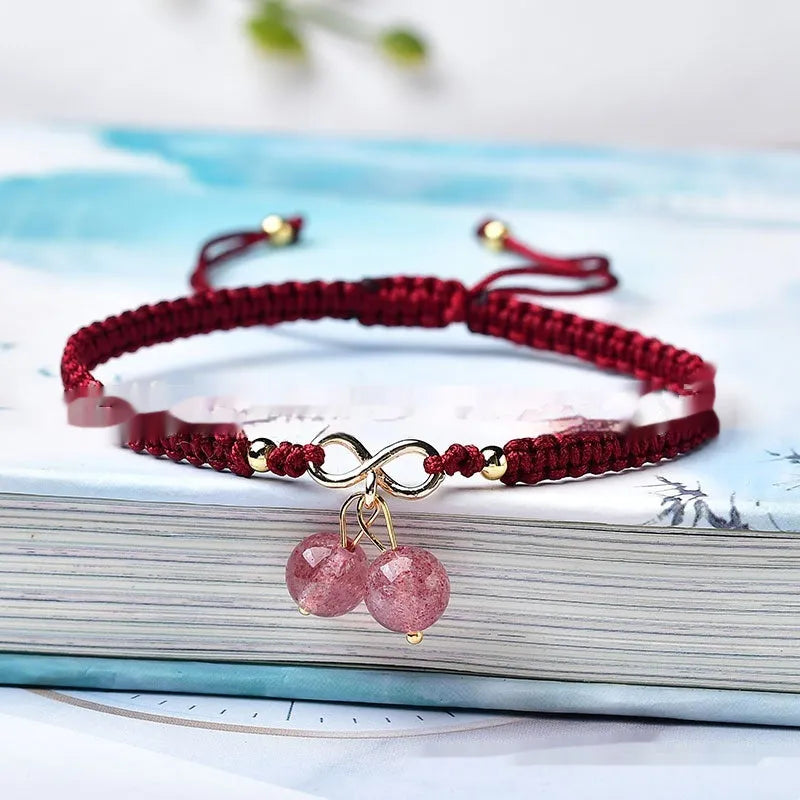 Natural strawberry quartz cherry bracelet for women with adjustable wristband