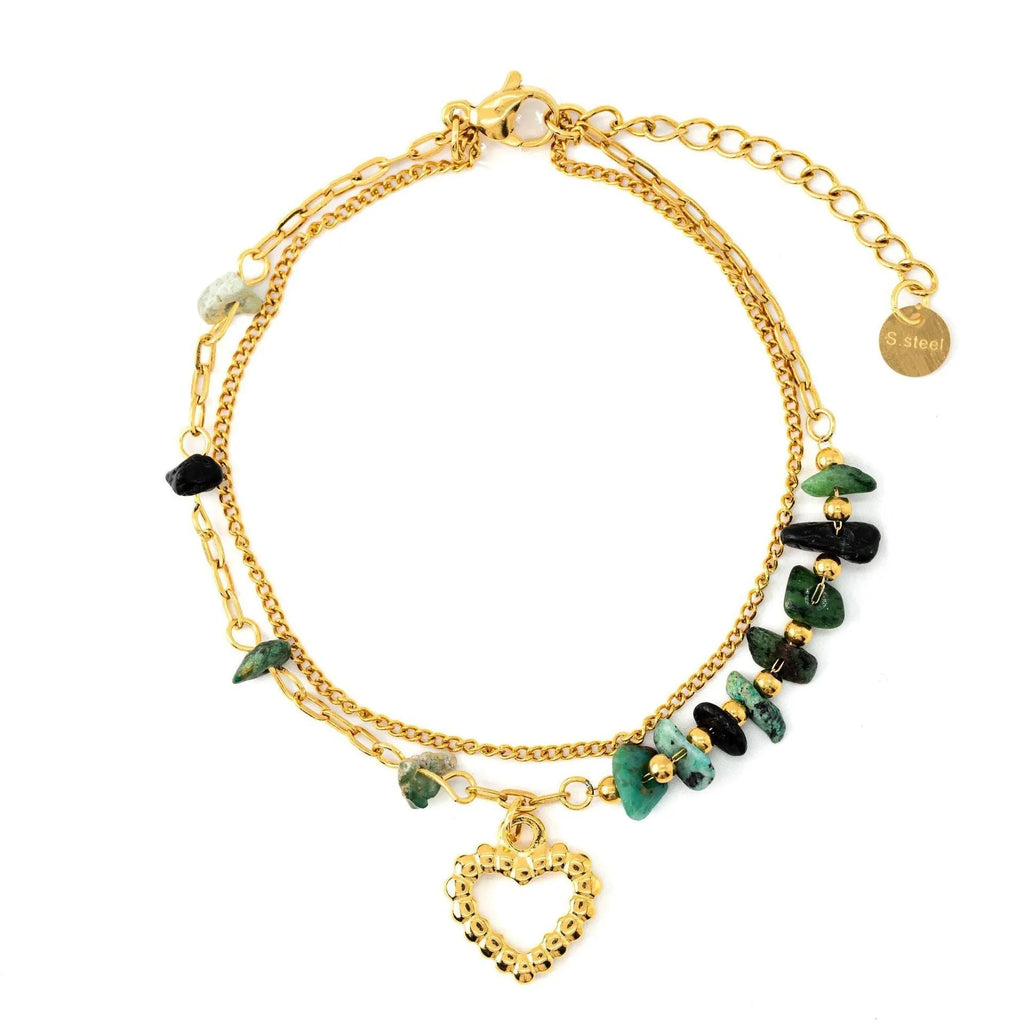 Natural stone and freshwater pearl design stainless steel bracelet with 18K electroplating in geometric style for women