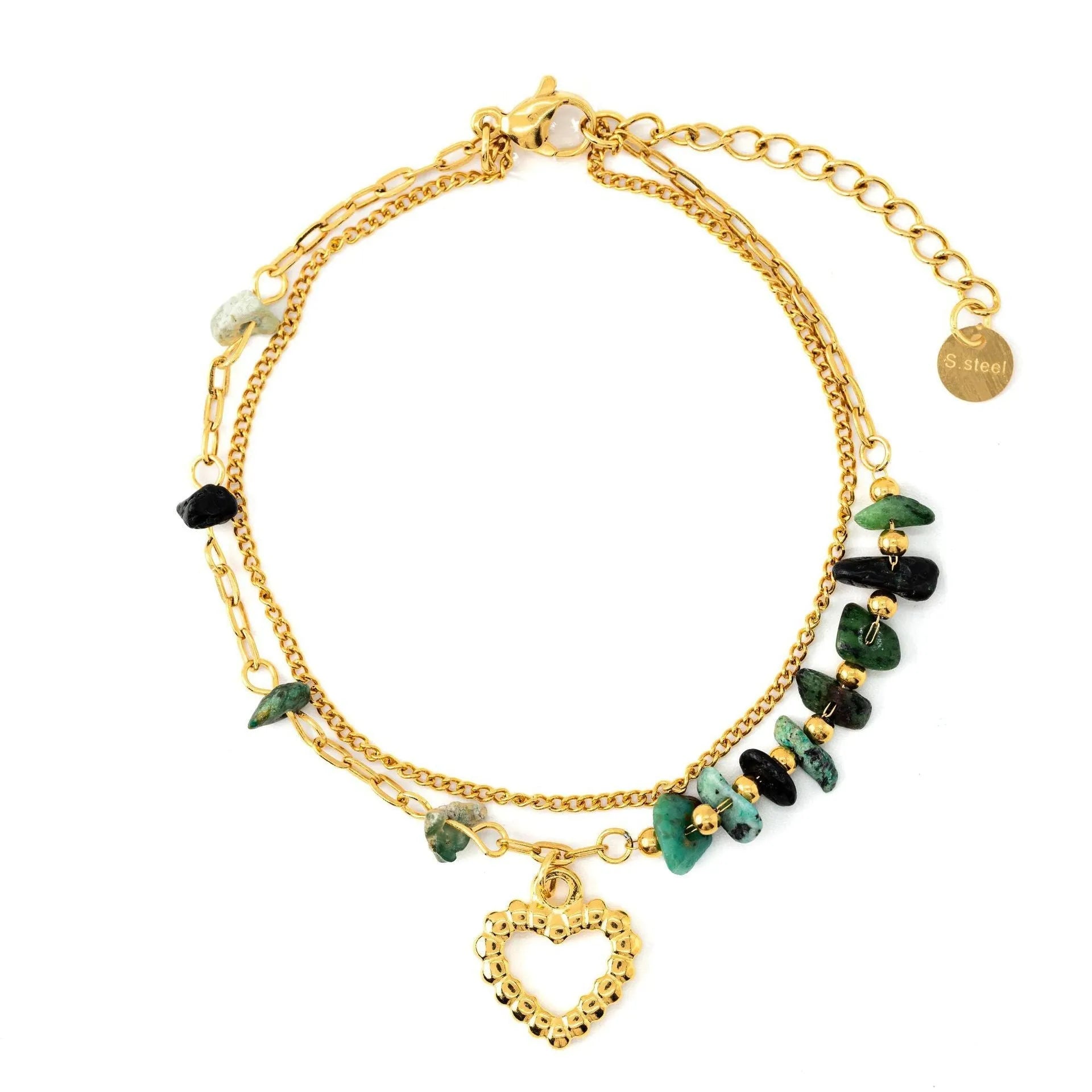 Natural stone and freshwater pearl design stainless steel bracelet with 18K electroplating in geometric style for women