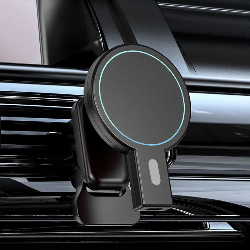 Black and white magnetic absorption wireless charger with compact design and USB connection