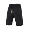 Men's solid colour cotton blend casual shorts with a drawstring waist and zip pocket.