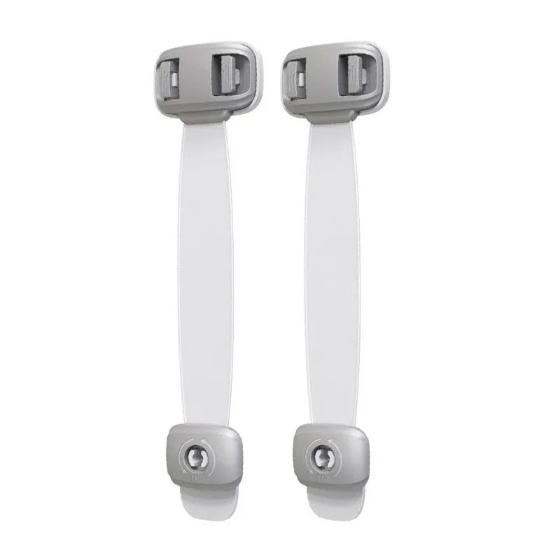 Adjustable child safety cabinet lock with strap and 3M adhesive backing