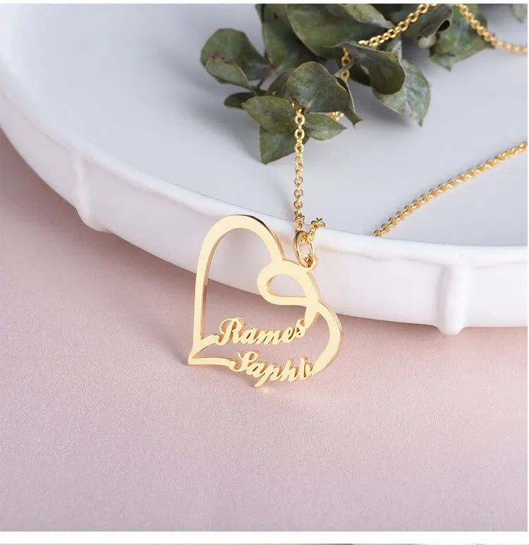 Custom heart shaped letter necklace in 925 silver with gold finish pendant