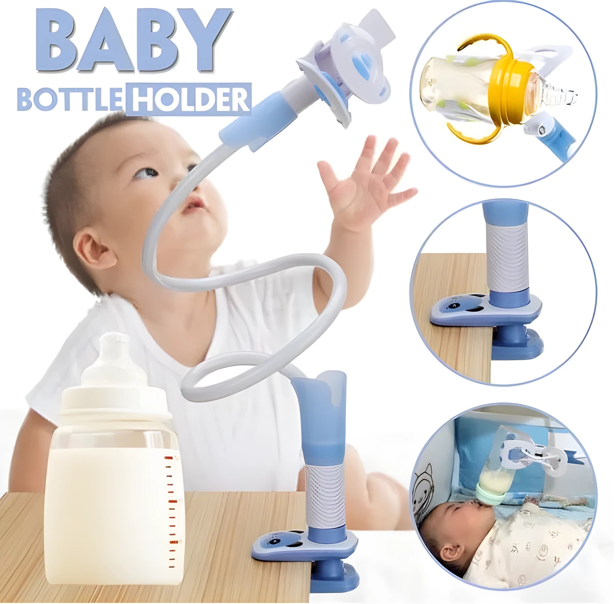 Extended 1.05 metre feeding bracket with adjustable arm for hands-free baby bottle support