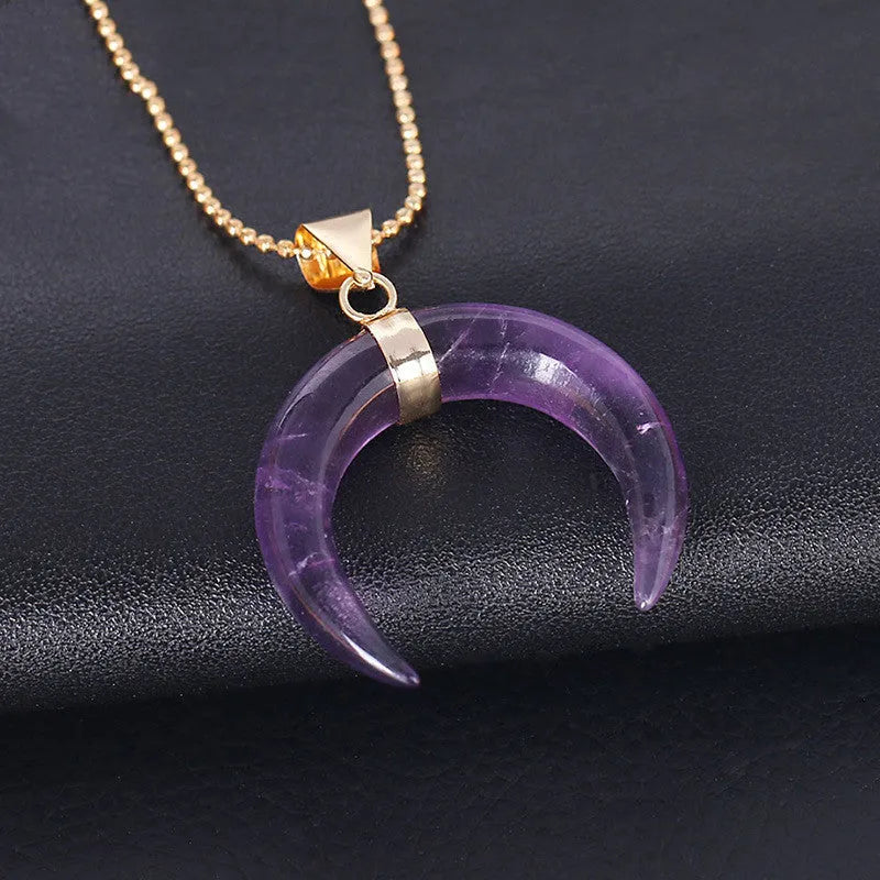 Natural stone moon pendant necklace with 45cm chain, pendant measures 4.3 x 3.3 x 1cm