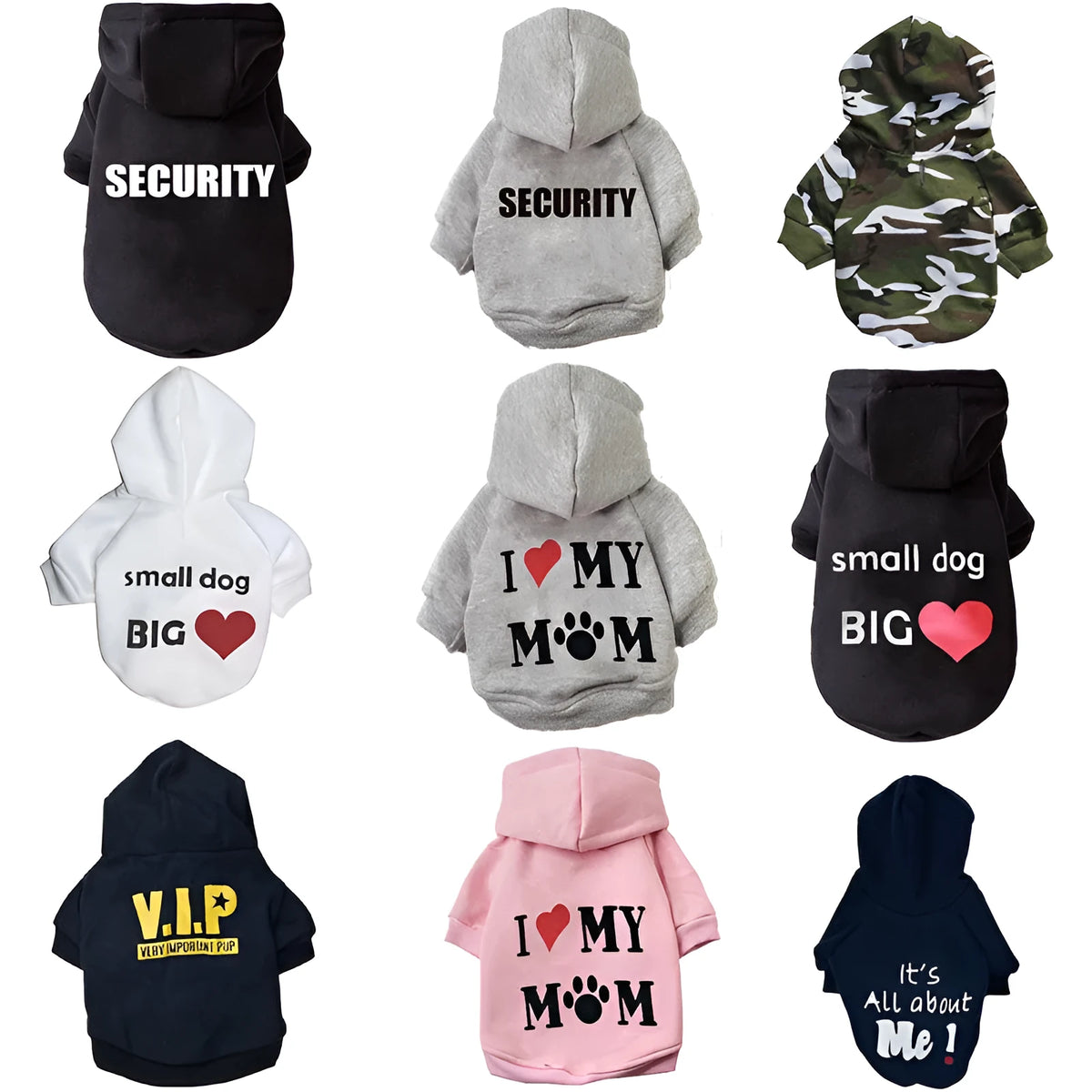 Fleece pet sweater with hood for small dogs, available in multiple colours and sizes