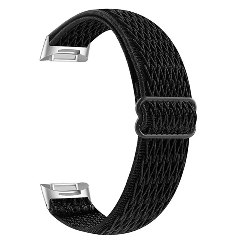 Nylon elastic strap with metal toe cap for Fitbit Charge 6, black colour variant