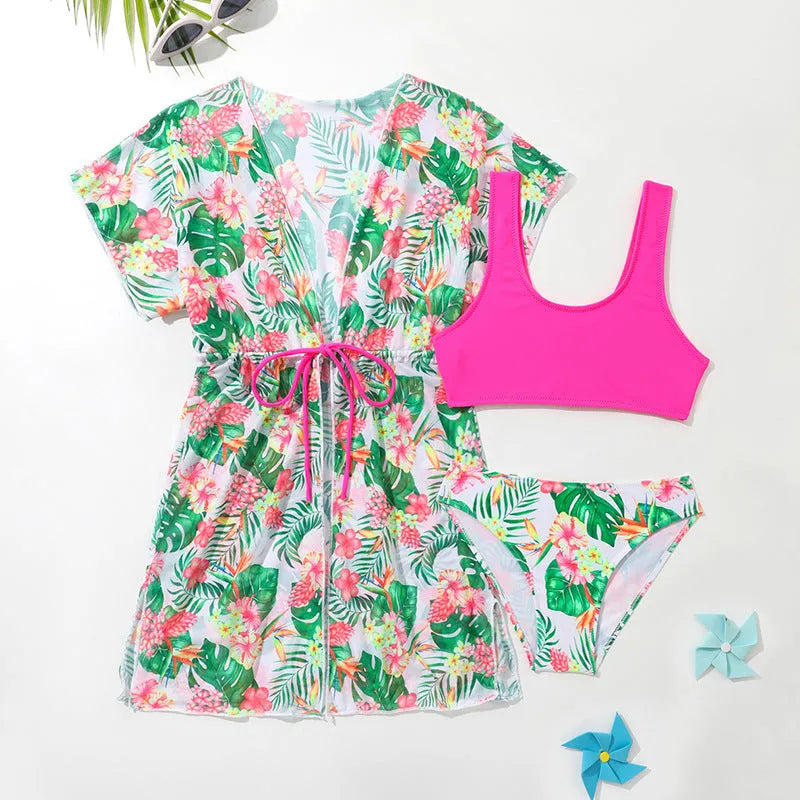 Girls two-piece floral swimsuit in polyester, picture colour, sizes 130-160 cm for ages 3-12