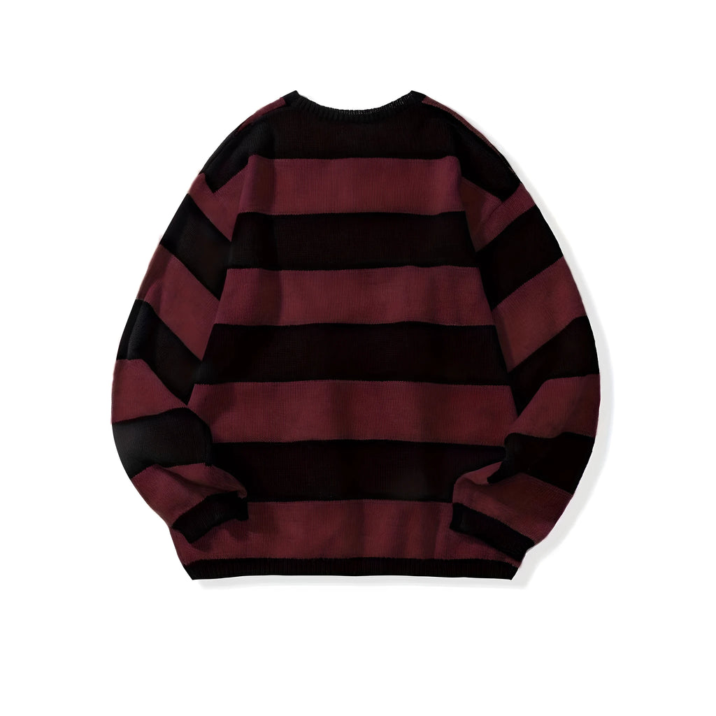Loose American retro wool sweater pullover in wine red, standard woolen yarn, long sleeves, autumn casual wear