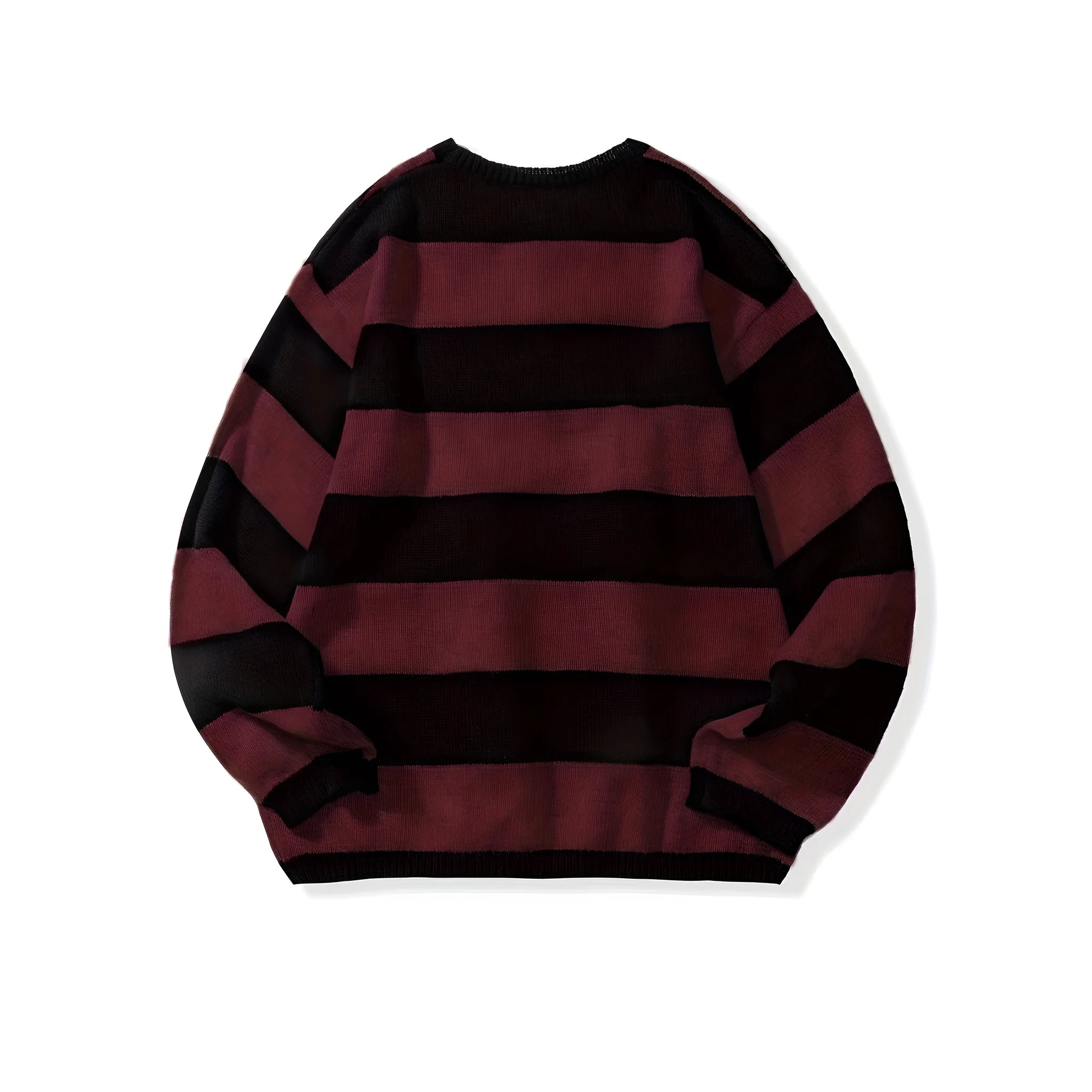 Loose American retro wool sweater pullover in wine red, standard woolen yarn, long sleeves, autumn casual wear