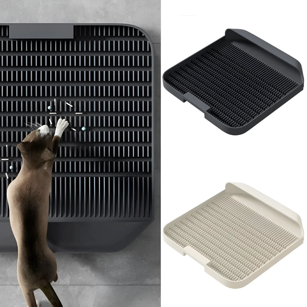 Large square black cat litter pedal with slanted mouth design and textured surface