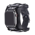 Punk style genuine cowhide leather watch strap in black, fitting 38/40mm watch lugs
