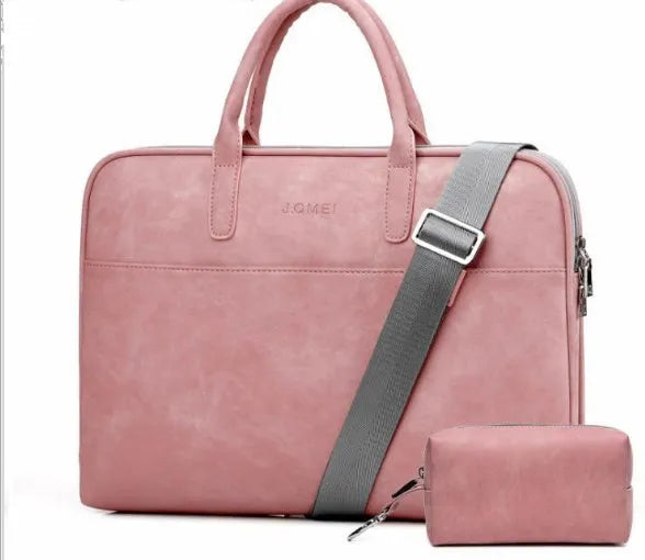 Faux leather laptop bag for women in black with zipper closure, waterproof and shockproof, for 15.6 inch laptop
