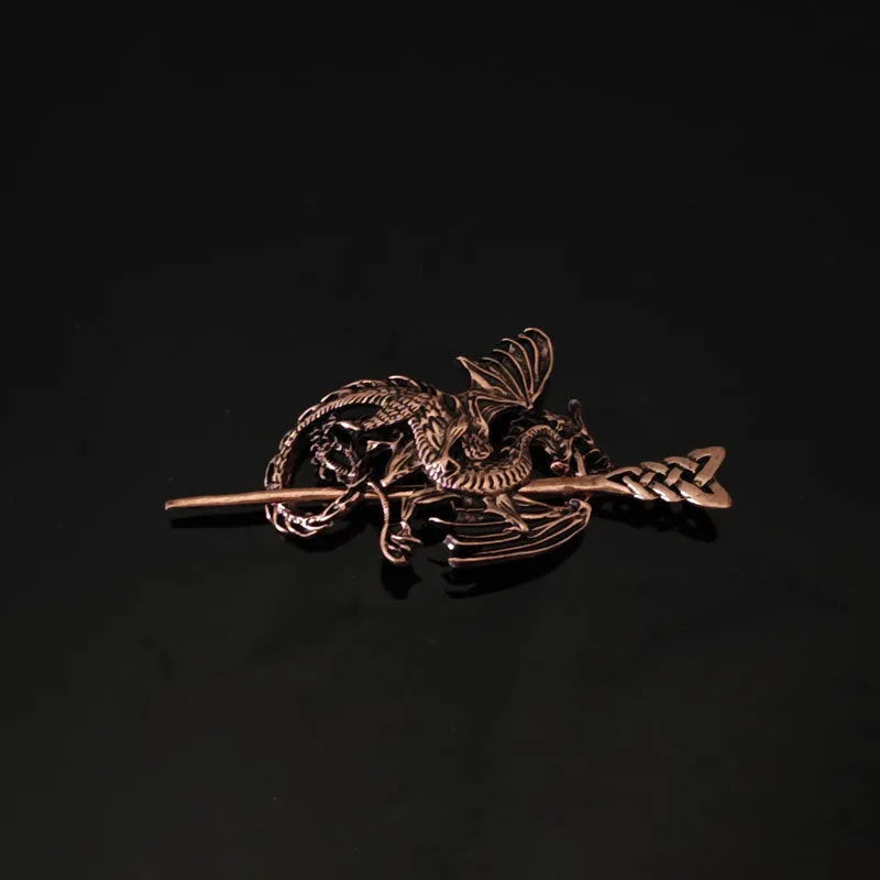 Retro Viking dragon hairpin in silver, U-shaped alloy headdress for women