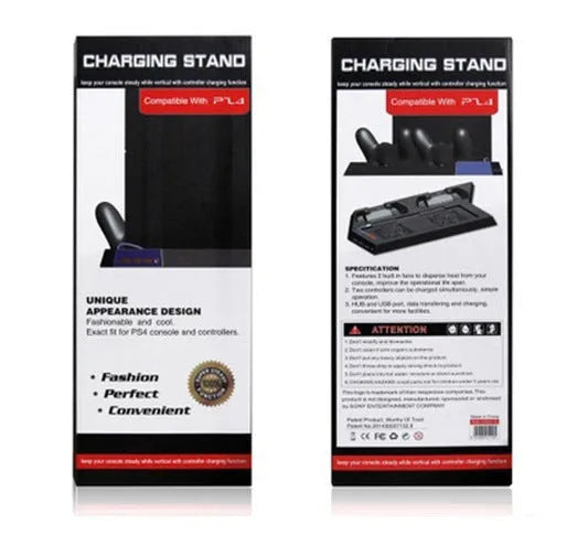 Black plastic multi-function charger for PS4 original host with charging and cooling fan