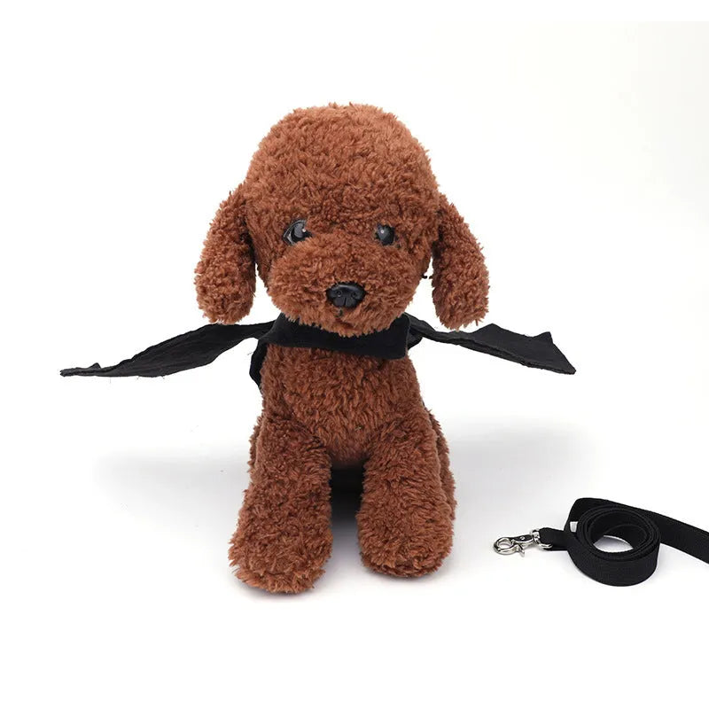Black polyester bat wing chest back harness for small medium large dogs on a pet