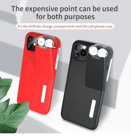 Black matte acrylic and silicone 2-in-1 case cover for AirPods charging case and compatible iPhone.