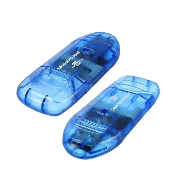 Transparent plastic USB card reader with LED light option on desk