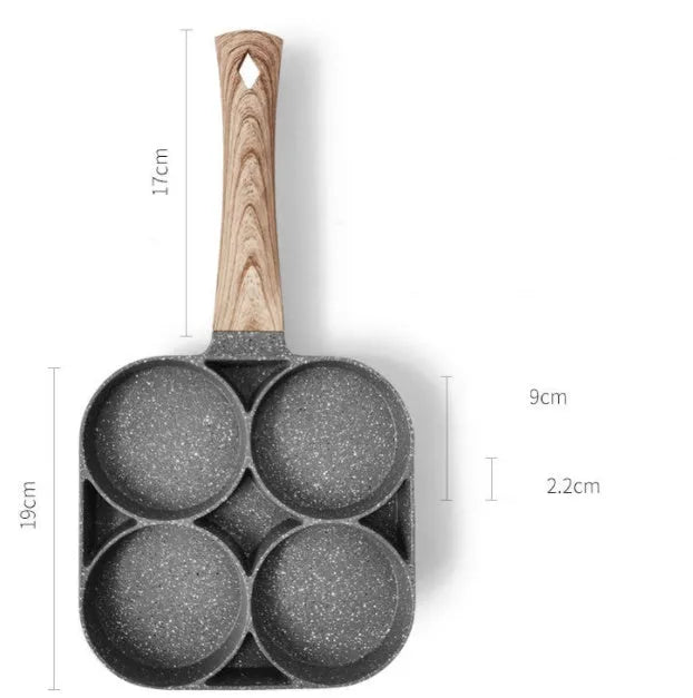 Four-hole aluminium non-stick frying pan with Bakelite handle and cooking accessories