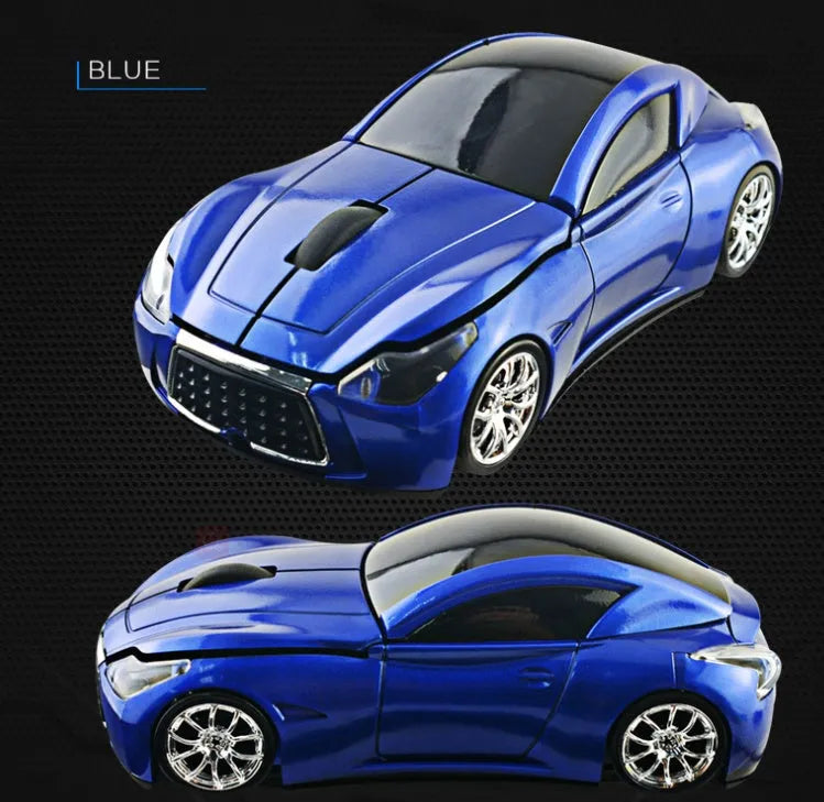 Wireless 2.4 GHz car sports mouse in red, with ABS construction and receiver storage compartment
