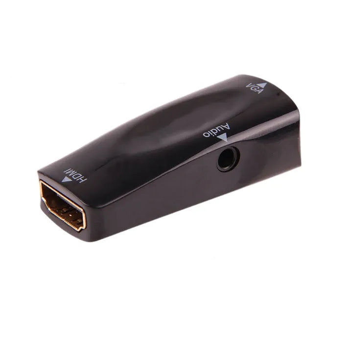 Black and white HDMI to VGA adapter converter showing compact dimensions